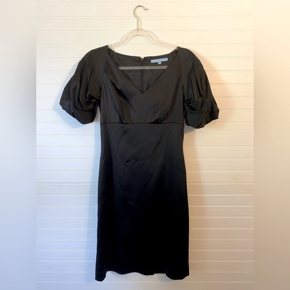 Antonio Melani Puff Sleeve Satin Style Black Dress
